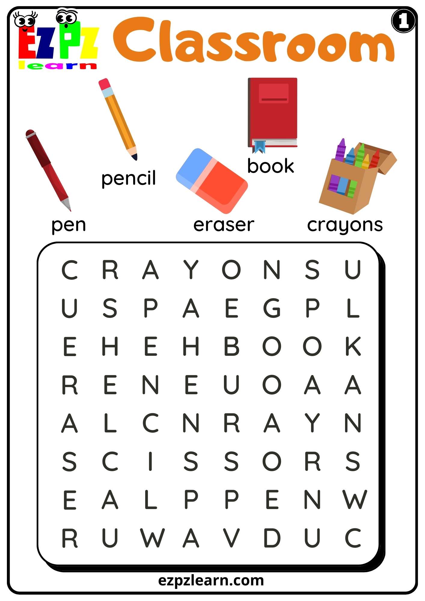 Simple Wordsearch For Kindergarten